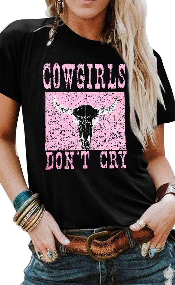 Boho Cow Skull Shirts Women Cowgirl Tshirts Western Rodeo Graphic Tees