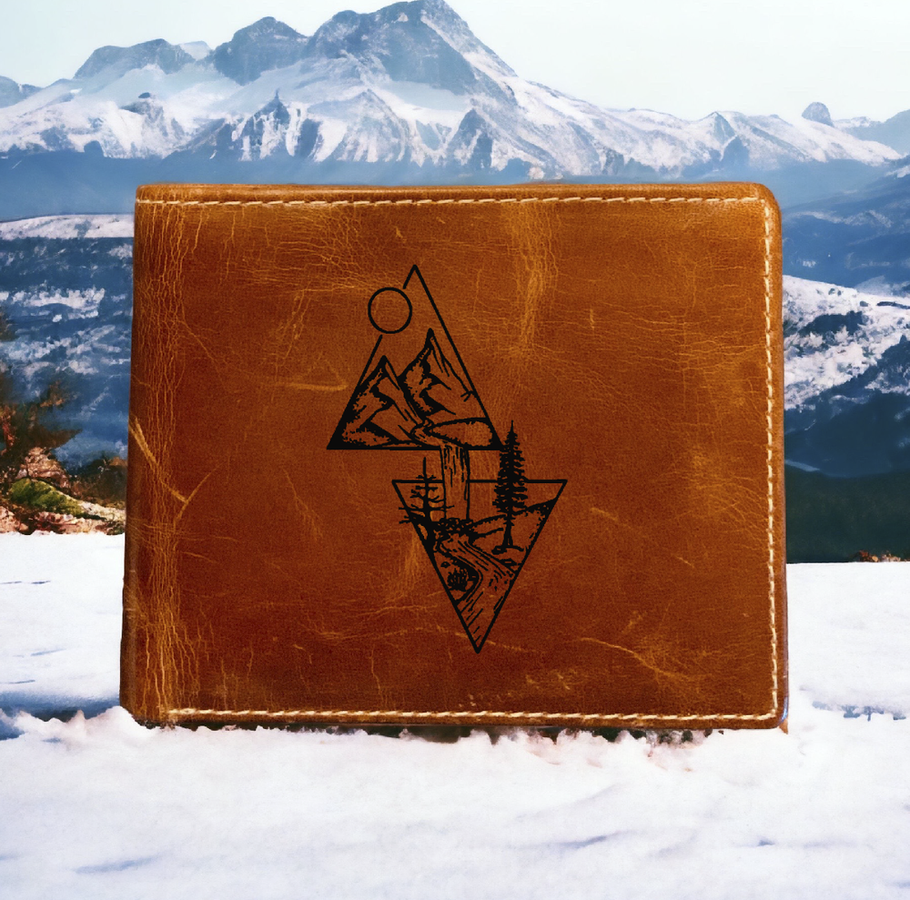 Mountain Abstract Leather Wallet Bifold Premium Quality Buffalo Waterfall NEW-image
