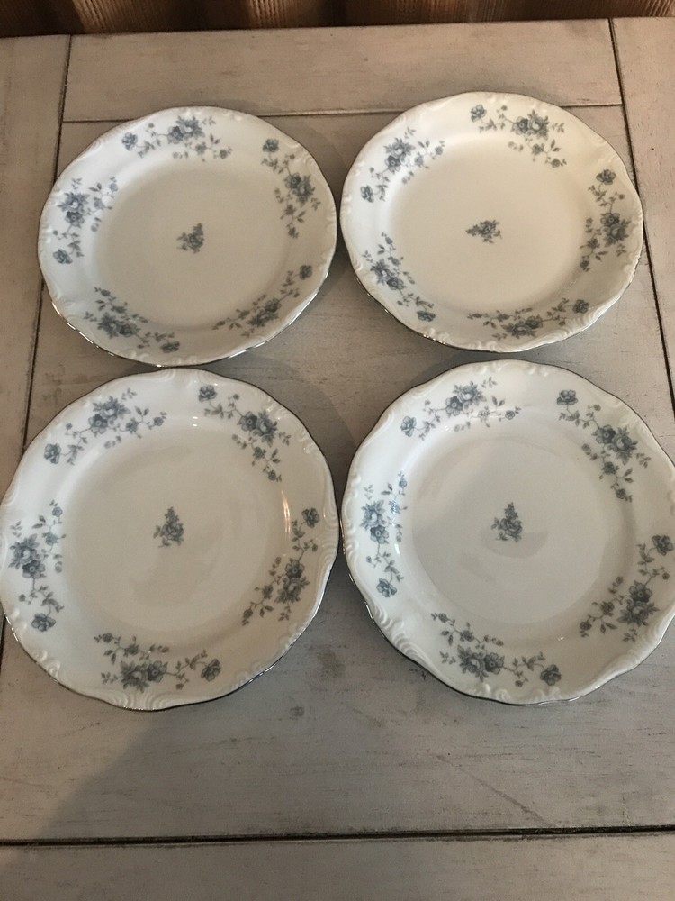 JOHANN HAVILAND Bavaria Germany BLUE GARLAND - Set of 4 BREAD & BUTTER PLATES