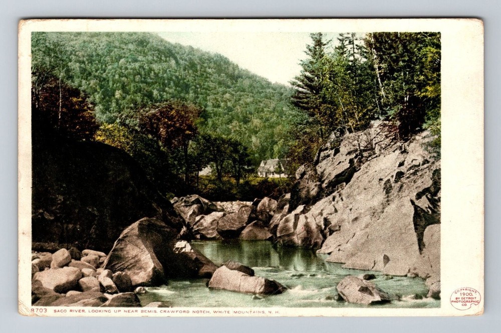 White Mts NH-New Hampshire, Saco River, Crawford Notch, Vintage Postcard