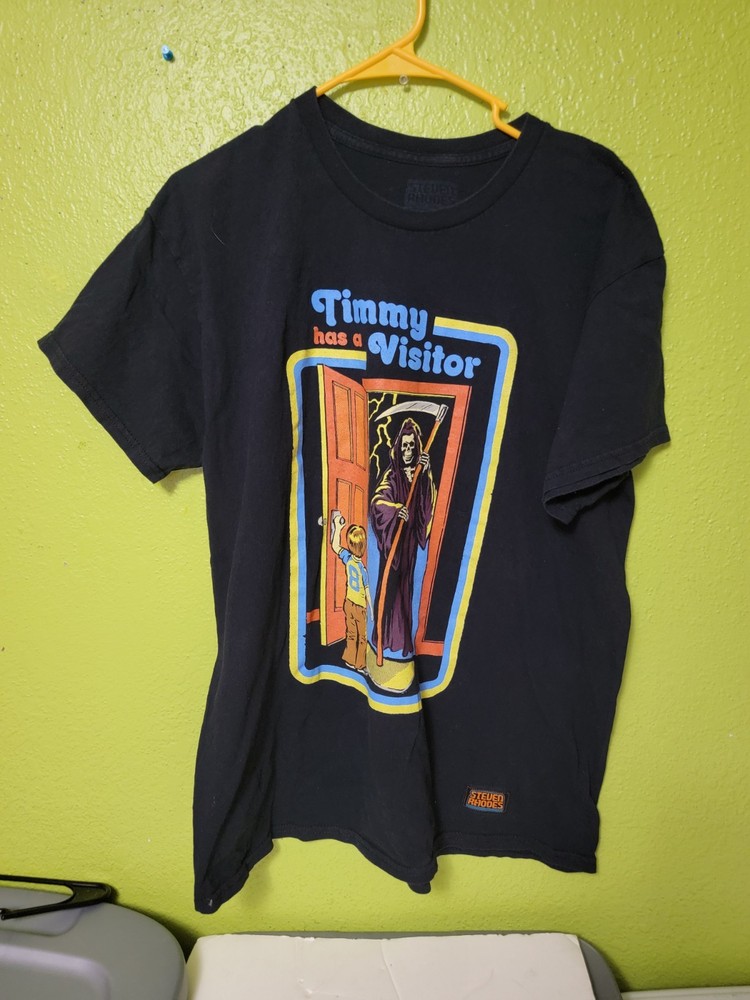 Steven Rhodes Timmy Has a Visitor Black Graphic Print Grim Reaper Halloween