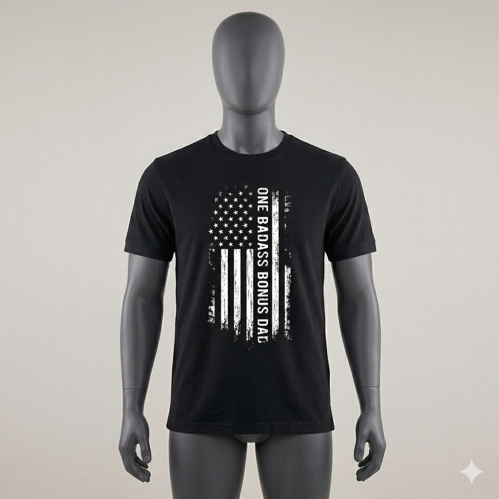 Port & Company Men's XL Black Graphic T-Shirt One Badass Bonus Dad Patriotic USA