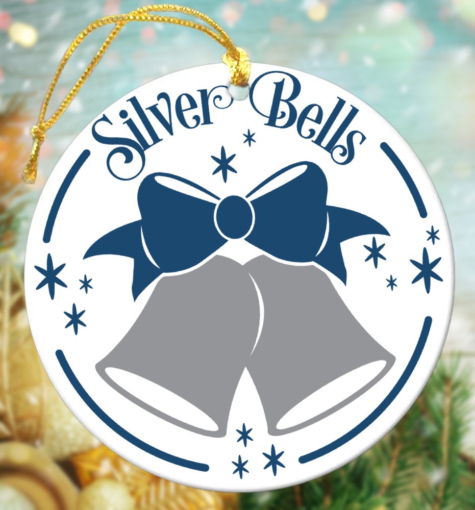 Silver Bells Ornament Santa Claus Reindeers Christmas Holiday Decor Xmas Tree