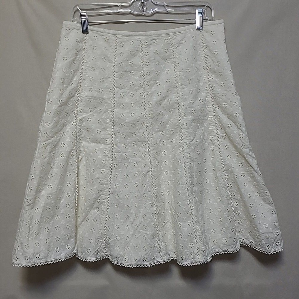 Sigrid Olsen Eyelet Lace Skirt Womens Size 10 Cotton Ivory Lined Knee Length