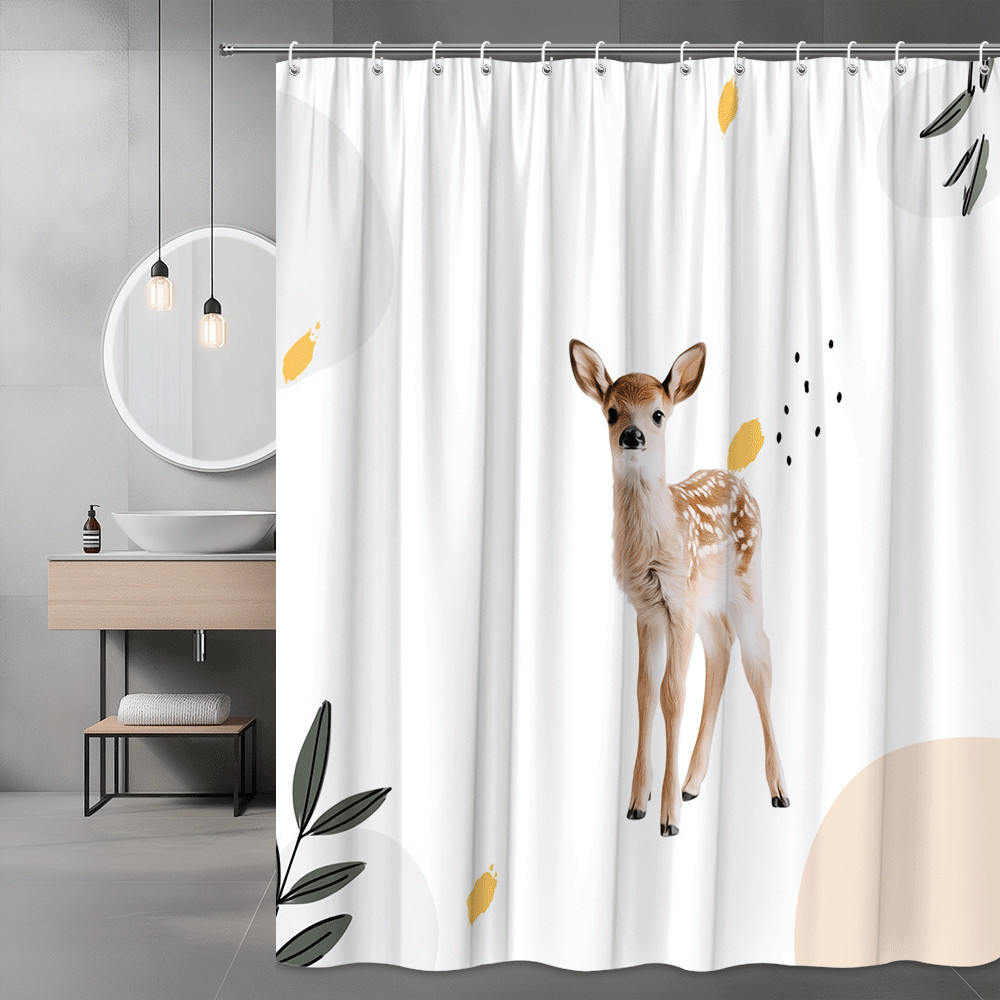 Deer Shower Curtain White Boho Animal Print