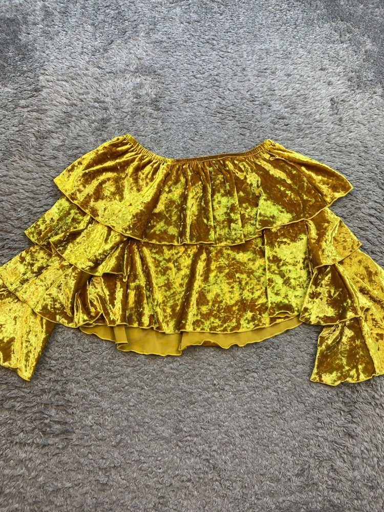 Show Me Your Mumu Top Women Medium Gold Crushed Velvet Tiered Flutter Blouse