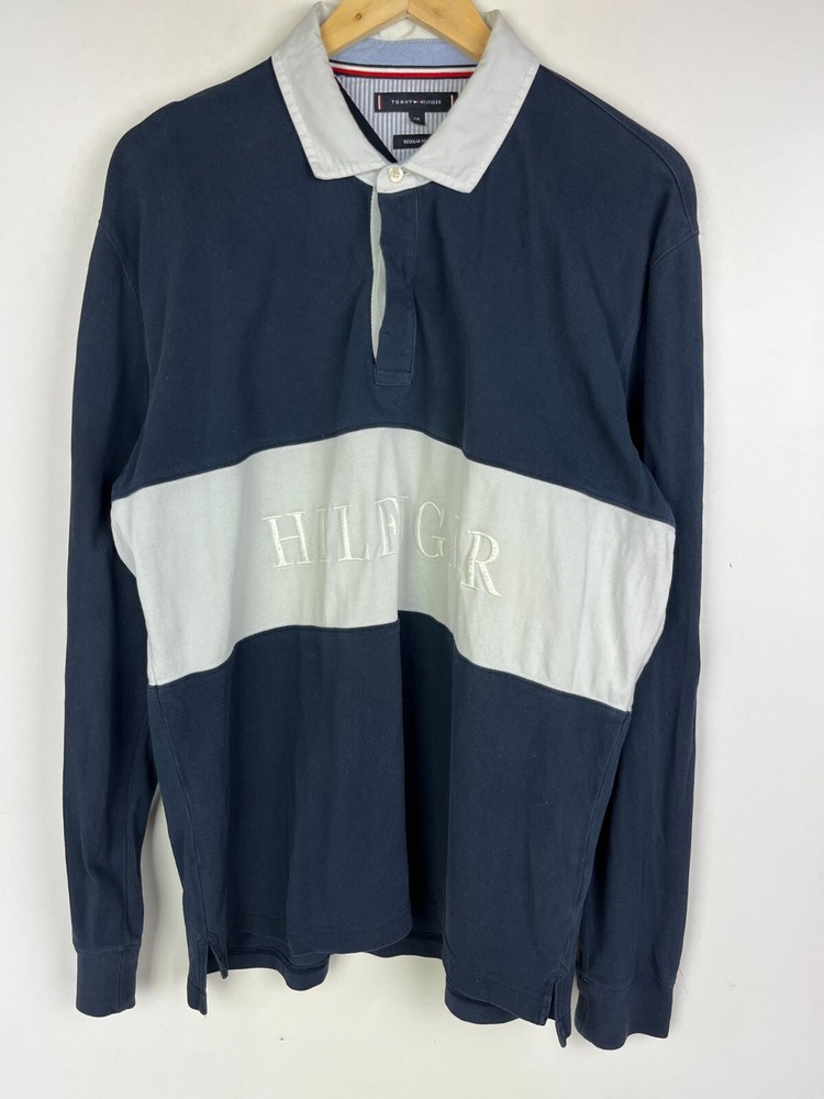 Tommy Hilfiger Navy Polo Shirt Men 2XL Slim Fit 44 Chest Like XL Excellent Preowned