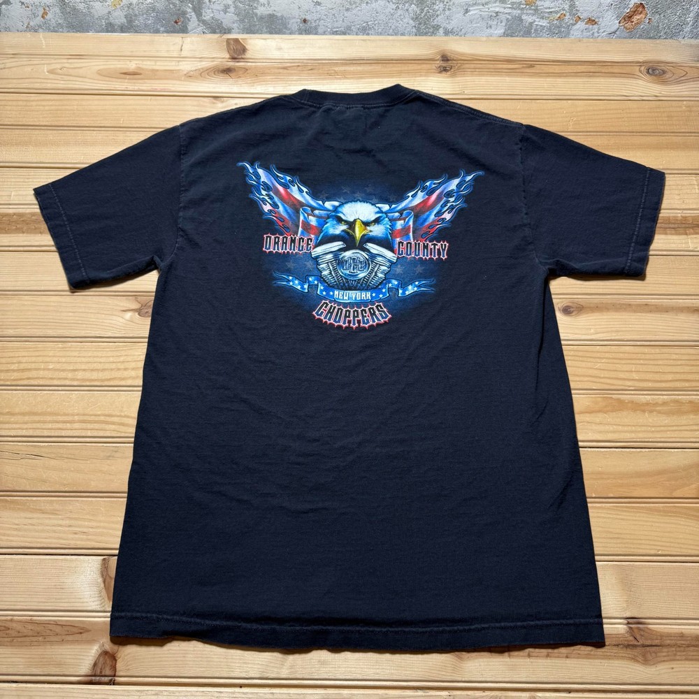 Vintage Y2K Orange County Choppers New York Eagle Flag Biker T-Shirt USA - Large