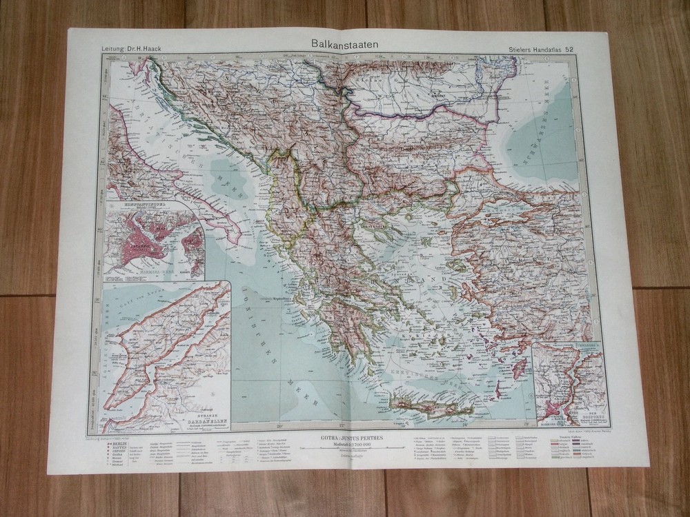 1932 Original Vintage Map Of Balkans Yugoslavia Turkey Greece Istanbul