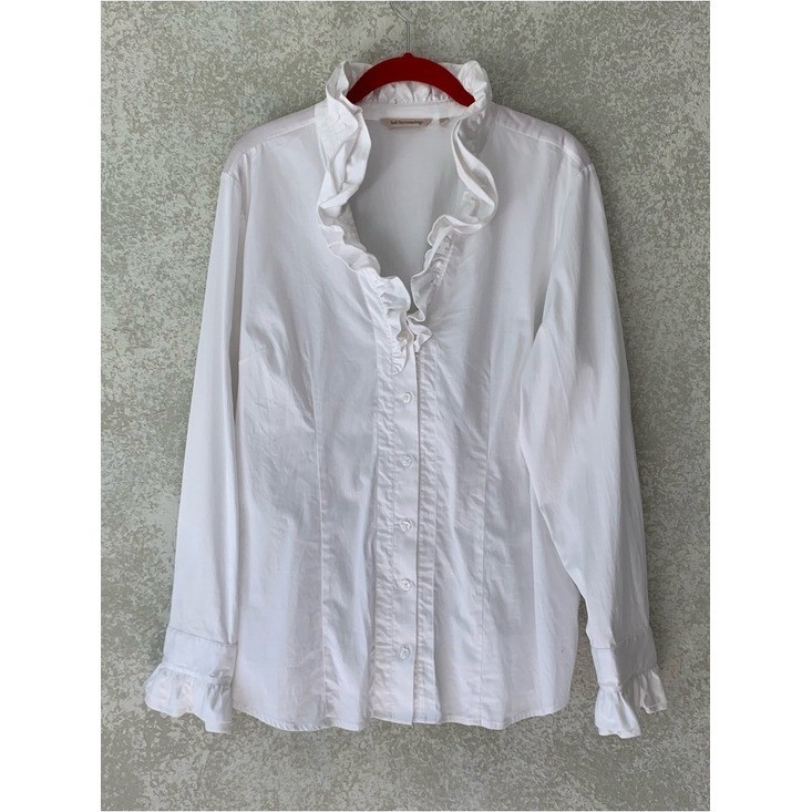Soft Surroundings White Ruffle-Trim Button-Down Blouse XL Cotton