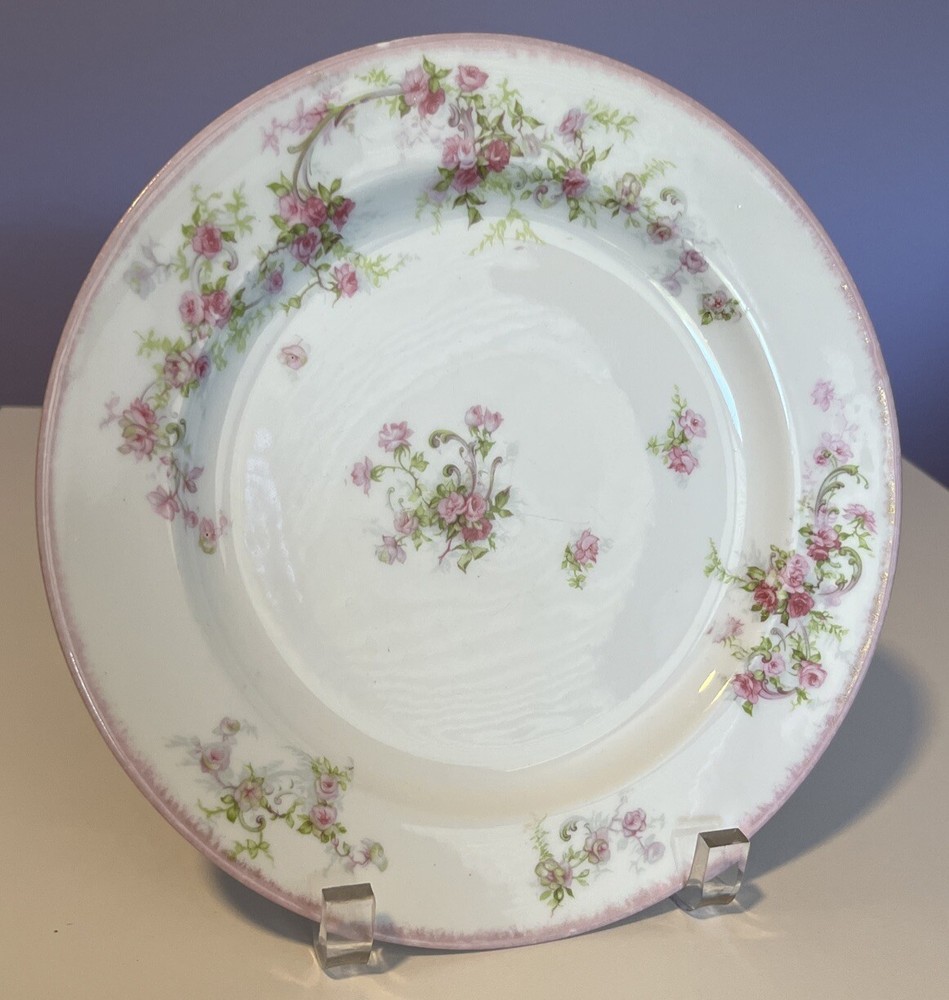 JPL Jean Pouyat Limoges France Fine Porcelain China Plate Pink Green Floral 8.5”