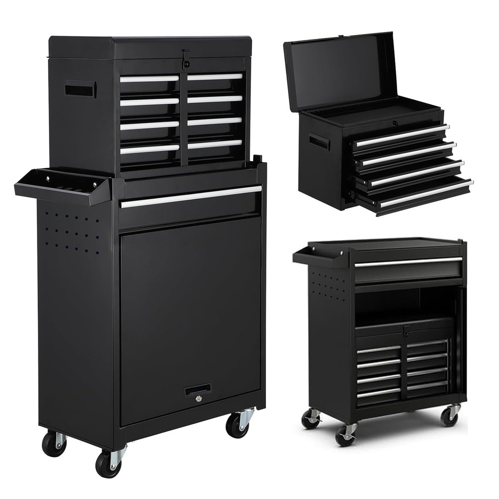5 Drawer Tool Storage Cabinet Rolling Metal Cart Detachable Top Black