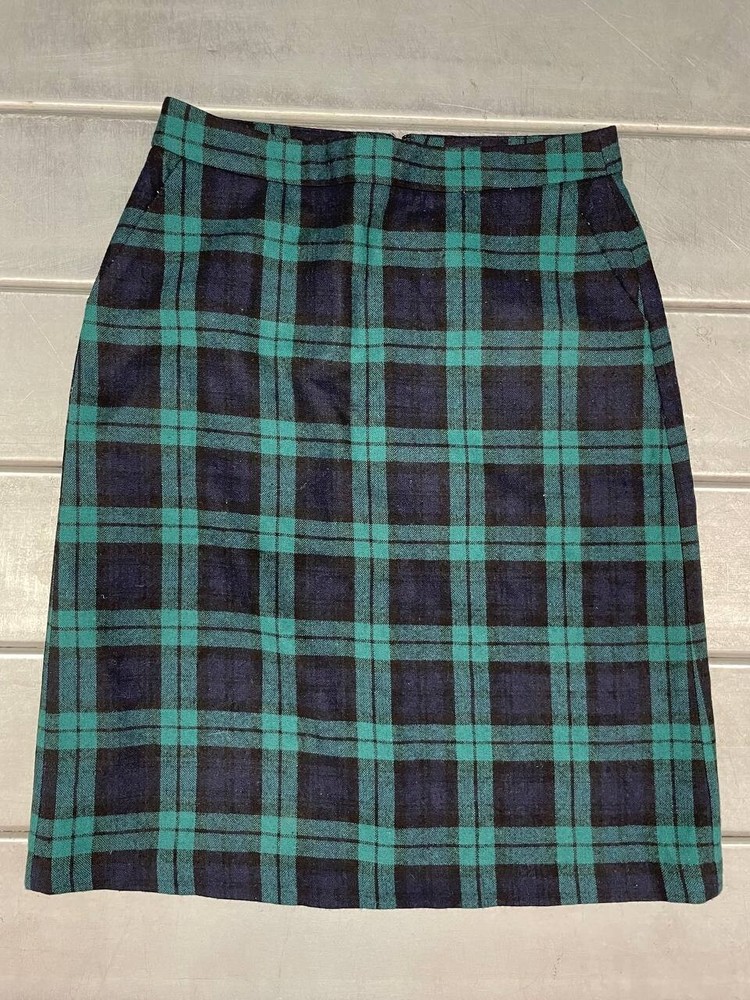 Lands End Womens Green Plaid Wool Blend Knee Length Skirt Size 4