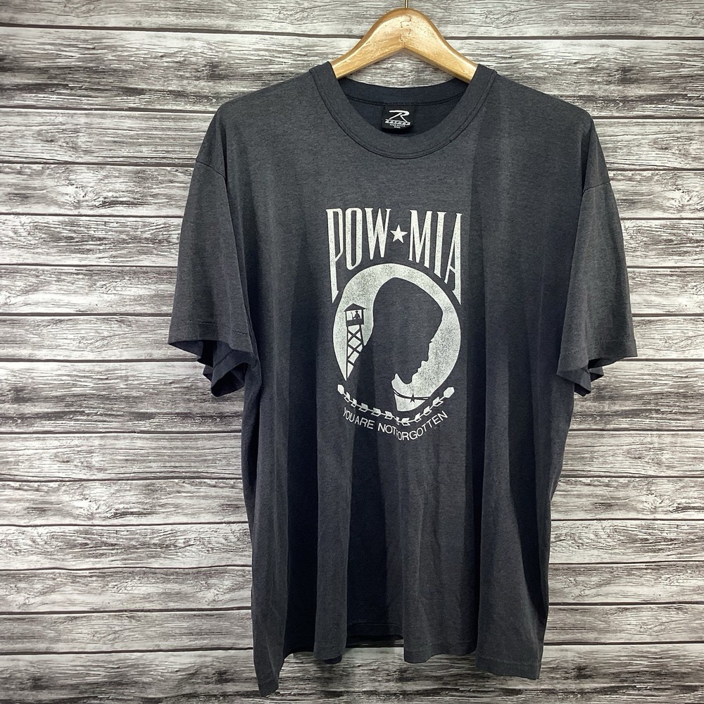 Vintage POW-MIA Shirt Mens 2XL Gray Rothco Military Graphic Tee Short Sleeve 90s
