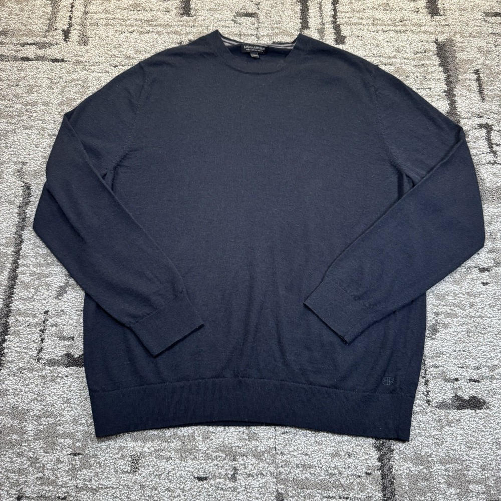 Banana Republic Sweater Mens Size Large Black Merino Wool Crewneck Preppy