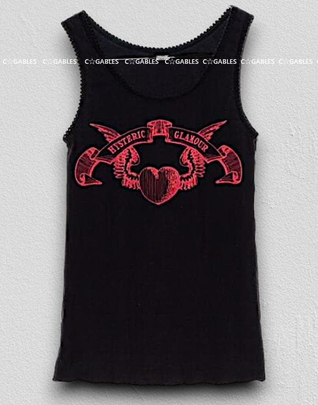 Hysteric Glamour 90s Vintage Black Tank Top Logo Heart Lace Made in Japan