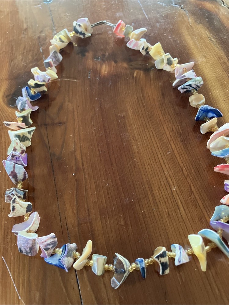 Vintage Multicolor Sea Shell Beaded Chunky Necklace 23”