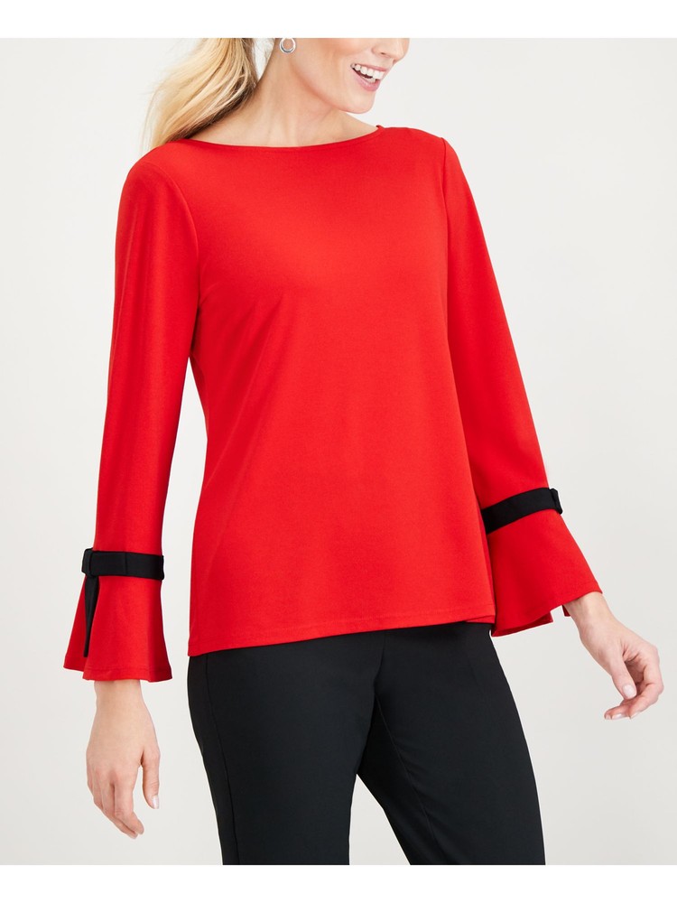 CHARTER CLUB Womens Red Long Sleeve Boat Neck Top S