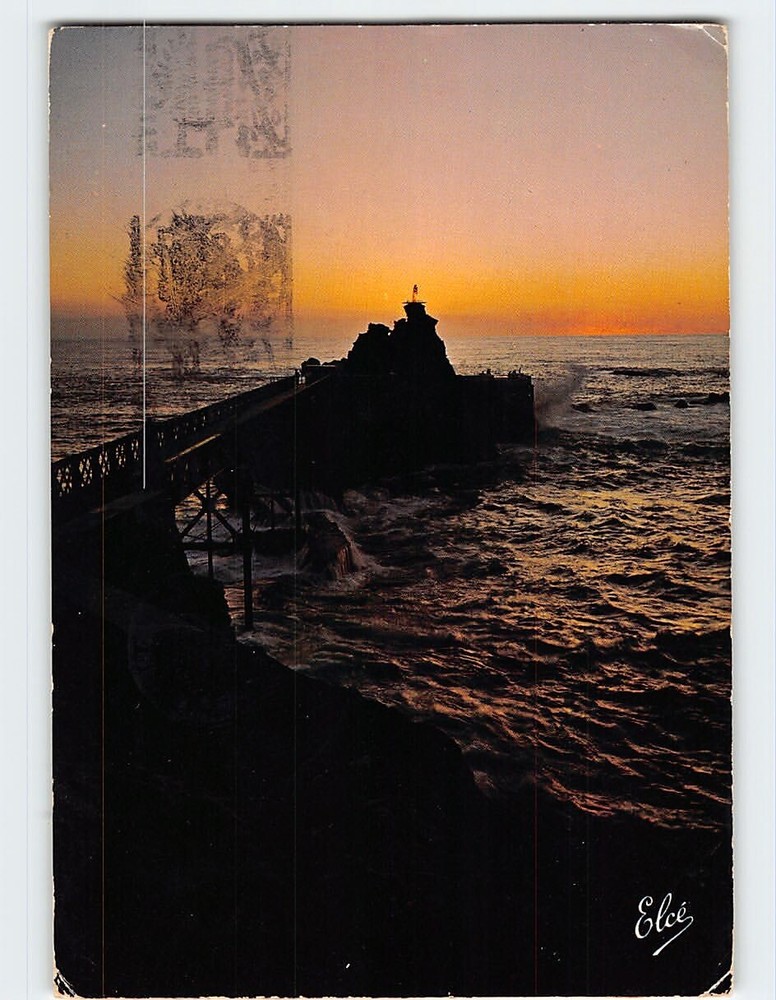 Postcard Coucher de Soleil au Rocher de la Vierge Biarritz France