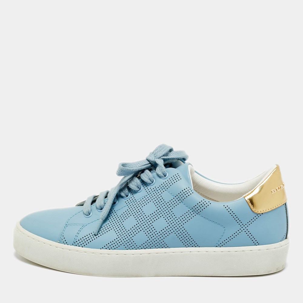 Burberry Blue Leather Lace Up Sneakers Size 37