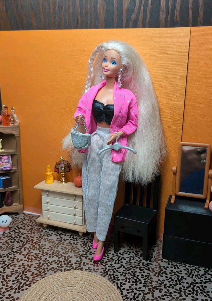 Vintage Barbie Outfit - 1980s Mattel Rockers Jacket, Top, Sheer Pants, Purse +