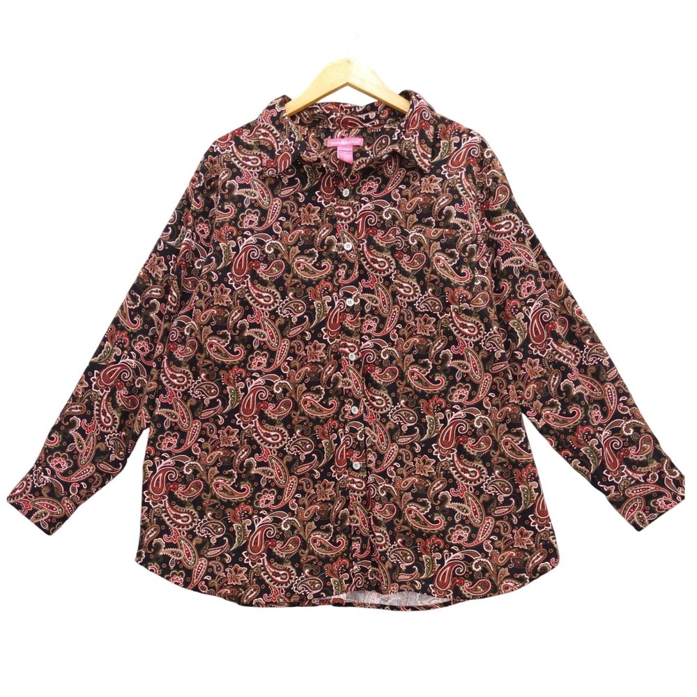 Woman Within Paisley Print Button Down Shirt Long Sleeve Size 1X