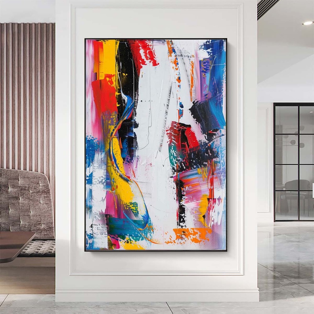 Handpainted Blue Abstract Painting Wall Art Modern Home Decorative Painting Pink