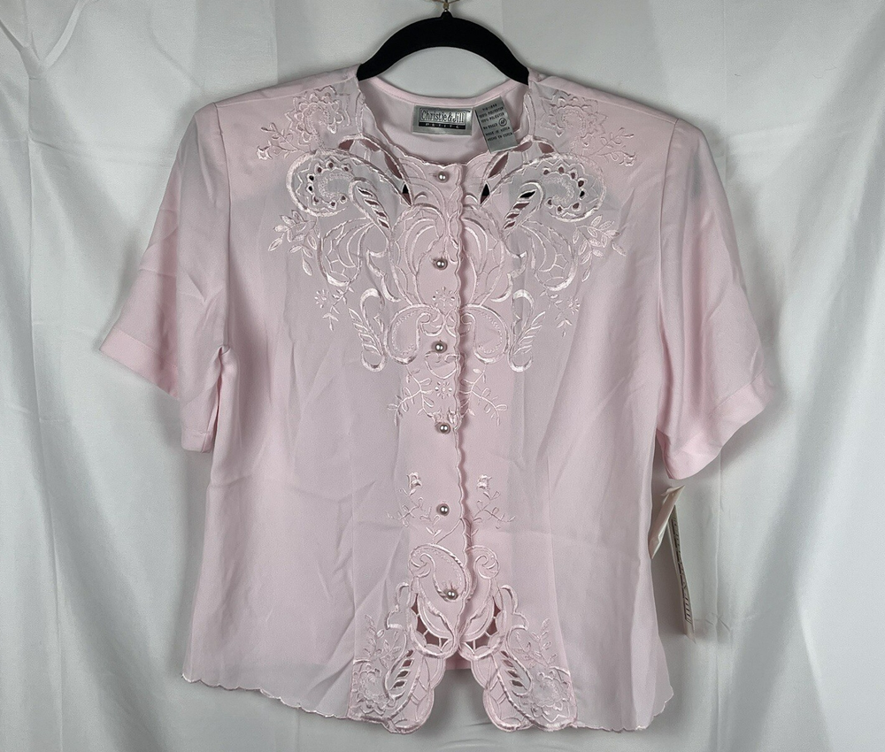 NWT Christie Jill Light Pink Embroidered Blouse with Pearl Buttons Size 4P Soft Girl Style