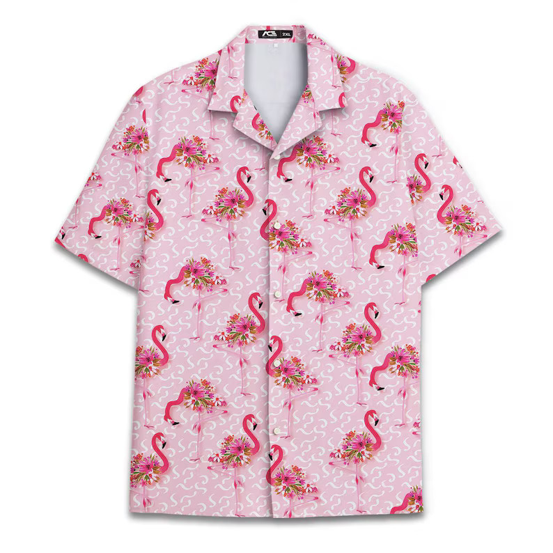 Flamingo Floral Hawaiian Shirt Mens Beach Party Aloha Summer