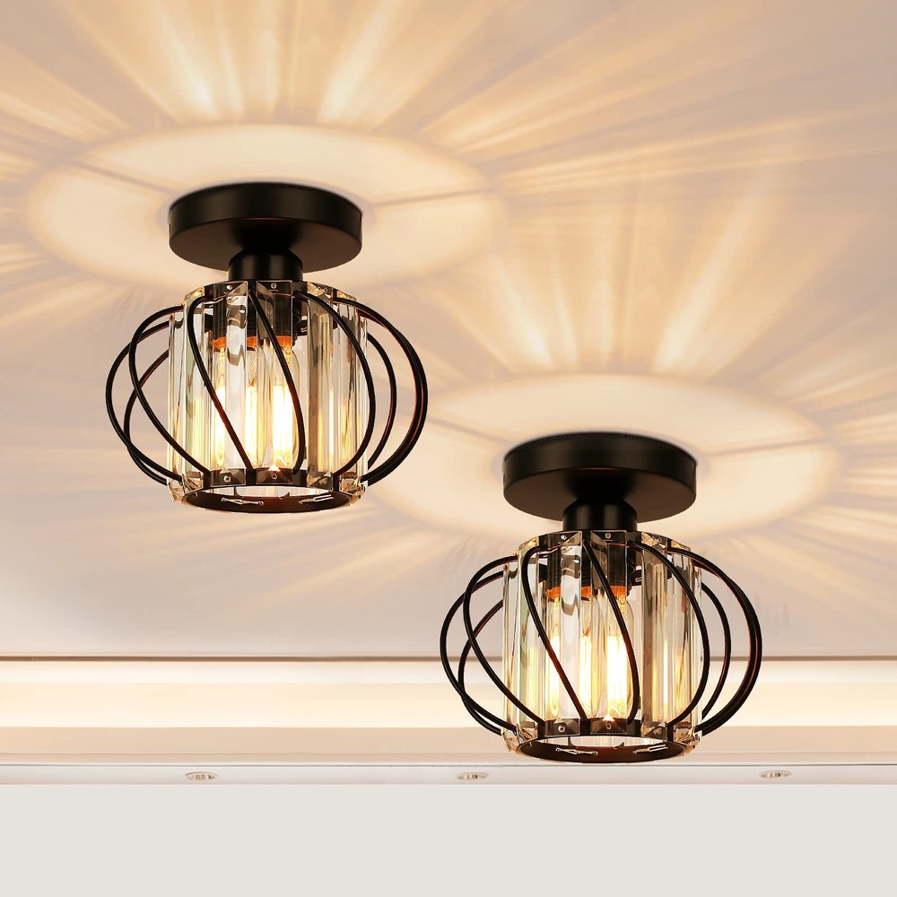 2-Pack Small Crystal Chandelier Semi Flush Ceiling Lights for Hallway