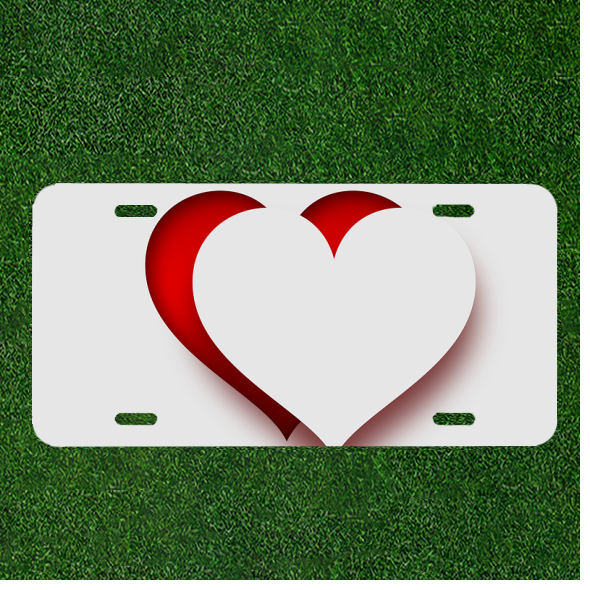 Custom Personalized License Plate Car Tag With White Heart Over Red Heart NEW
