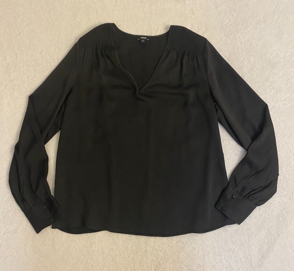 Express Black Blouse V-Neck Boho Long Sleeve Business Casual Size Small