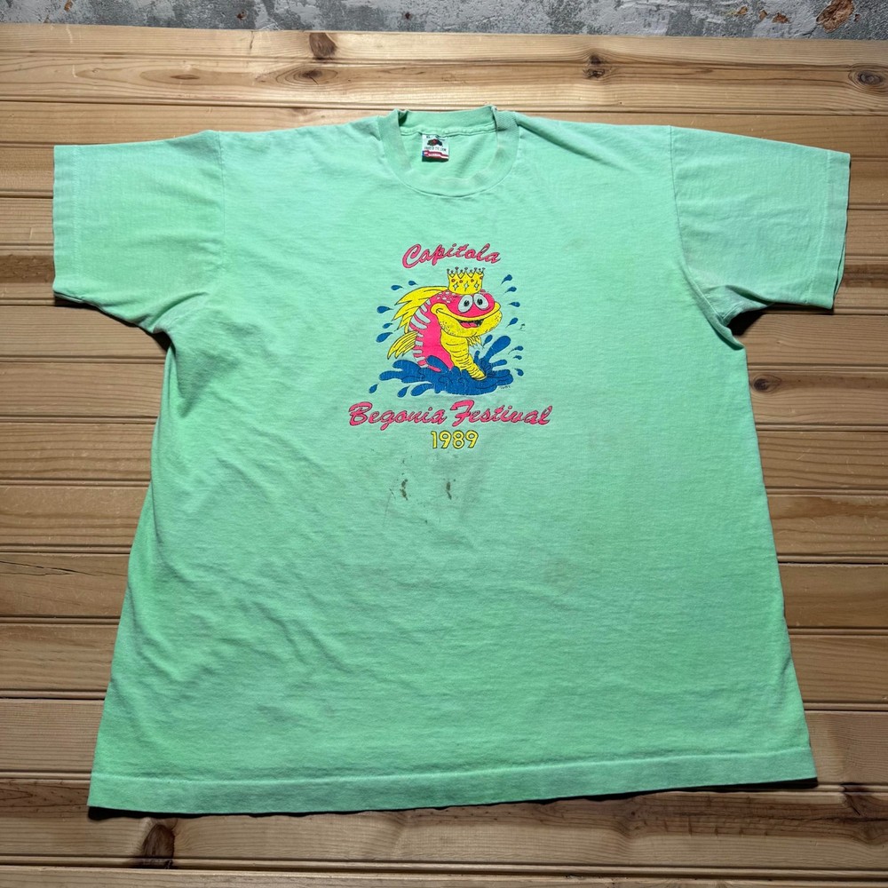 Vintage 1989 Capitola Begonia Festival Team Kingfish Graphic T-Shirt USA - XL