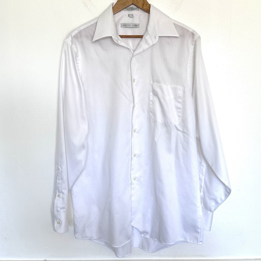Geoffrey Beene Shirt Men’s Medium White Button Down Long Sleeve Pocket Collared
