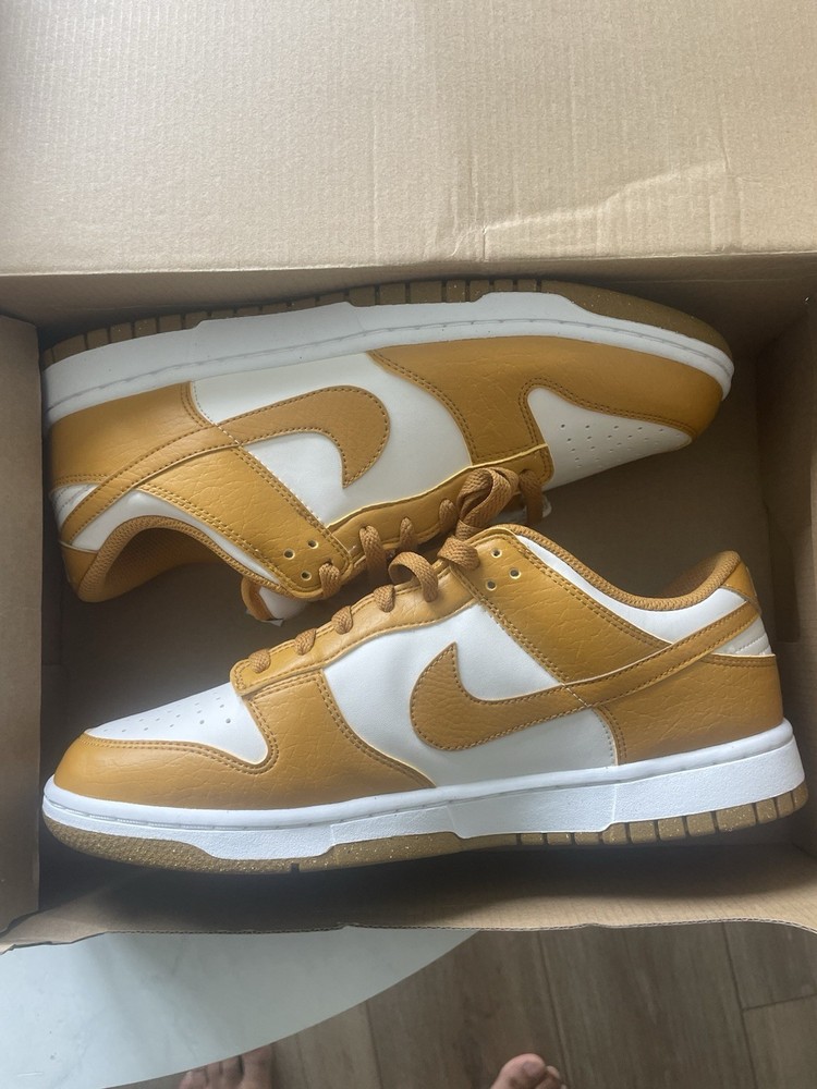 Nike Dunk Low Next Nature - M9.5 - DN1431 001 - Phantom/ Gold Suede- White