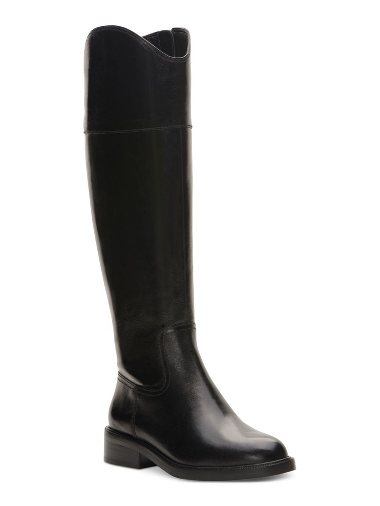 VINCE CAMUTO Womens Black Alfella Round Toe Block Heel Leather Riding Boot 9 M