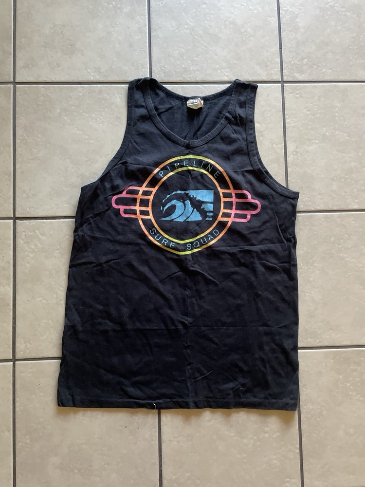 Vtg 1980’s Pipeline Surf Squad Black Tank Top Men's Size Large Center Logo