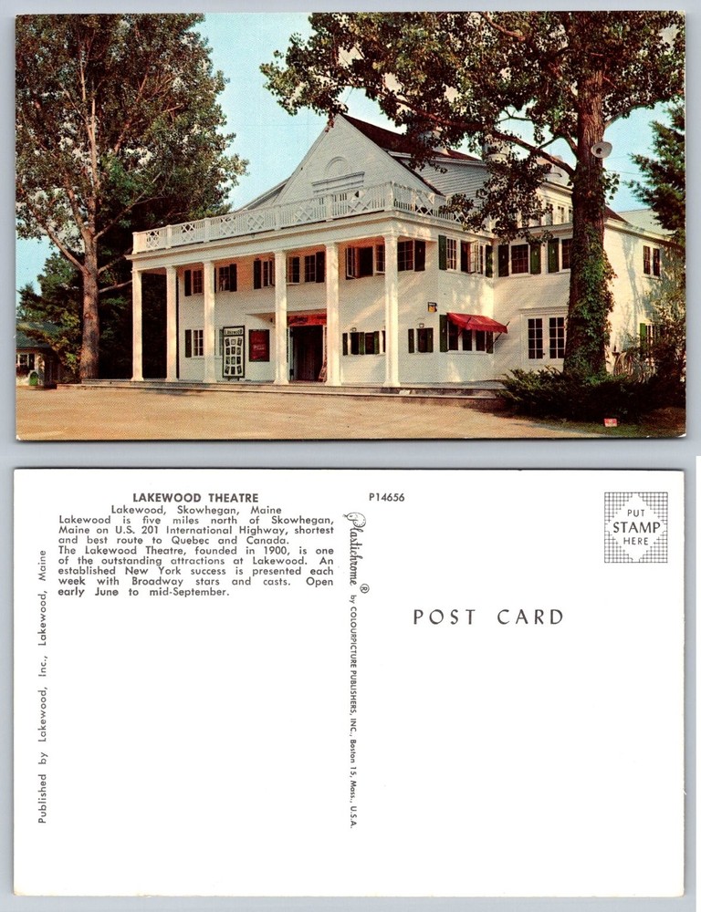 Lakewood Theatre Skowhegan Maine Postcard Plastichrome Broadway Stars USA