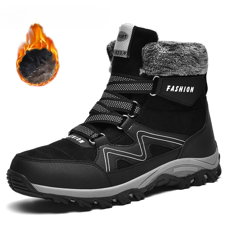 Men's Warm Plush High-Top Snow Boots Winter Anti-Slip Hiking Outdoor Boots