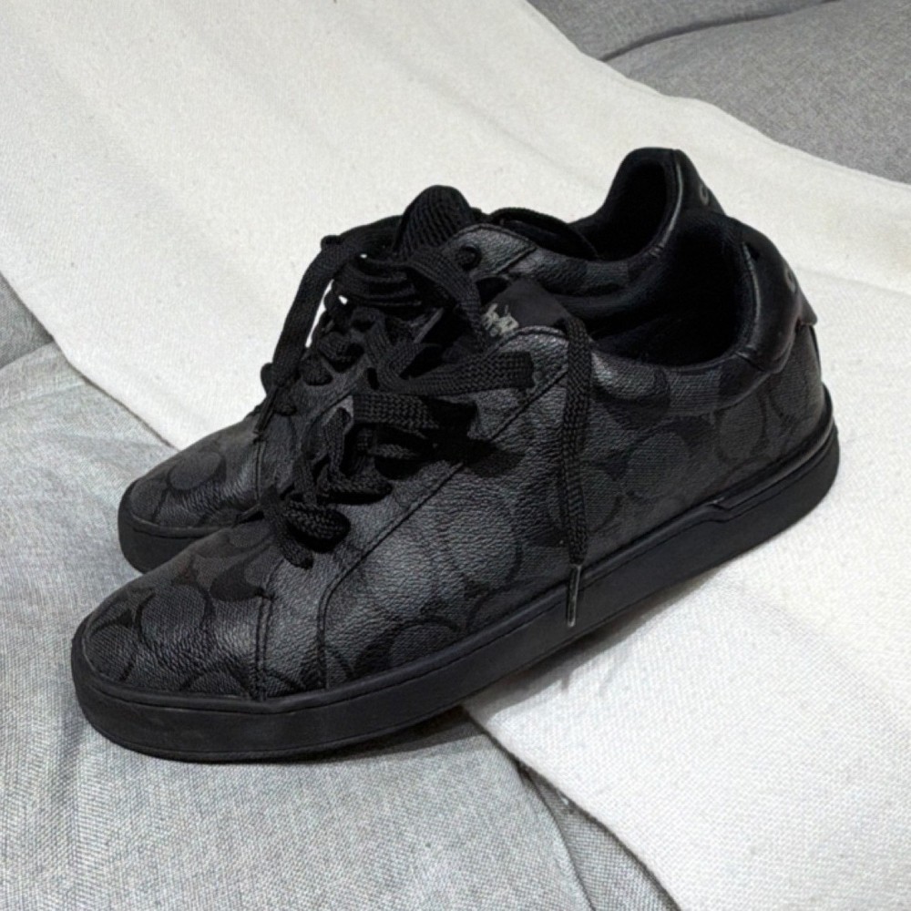 Coach Men's Black Logo Lace-Up Sneakers Leather Casual Shoes