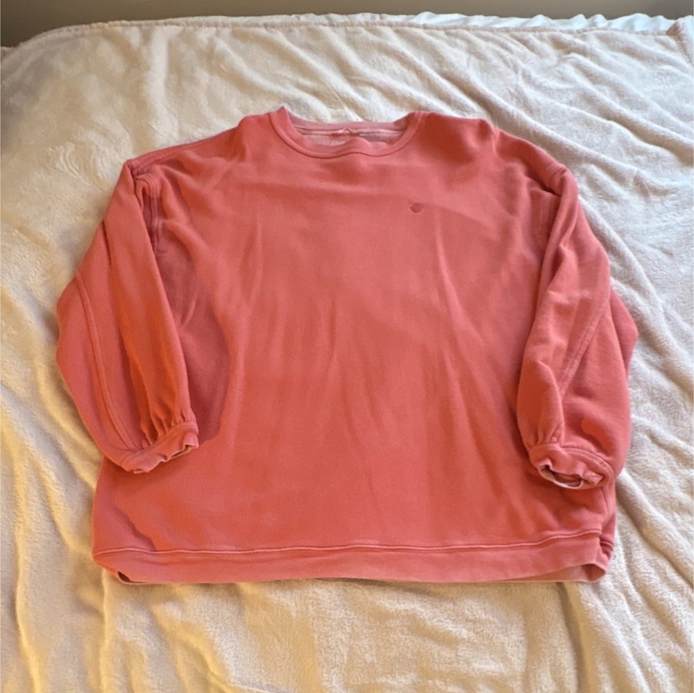 Aerie Women's Pink Pullover Sweatshirt Embroidered Heart M Crew Neck Long Sleeve
