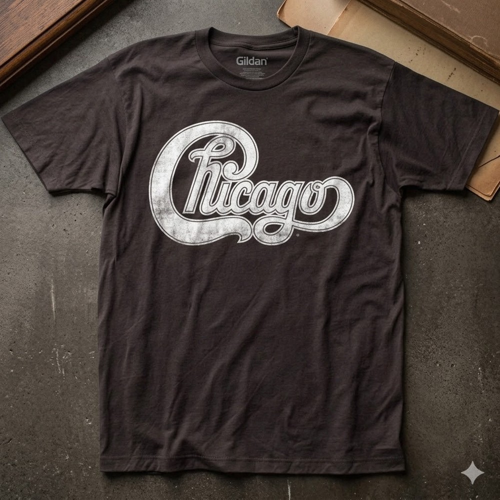HOT!!! Chicago Logo Black Mens T Shirt Rock Music Tee Free Ship
