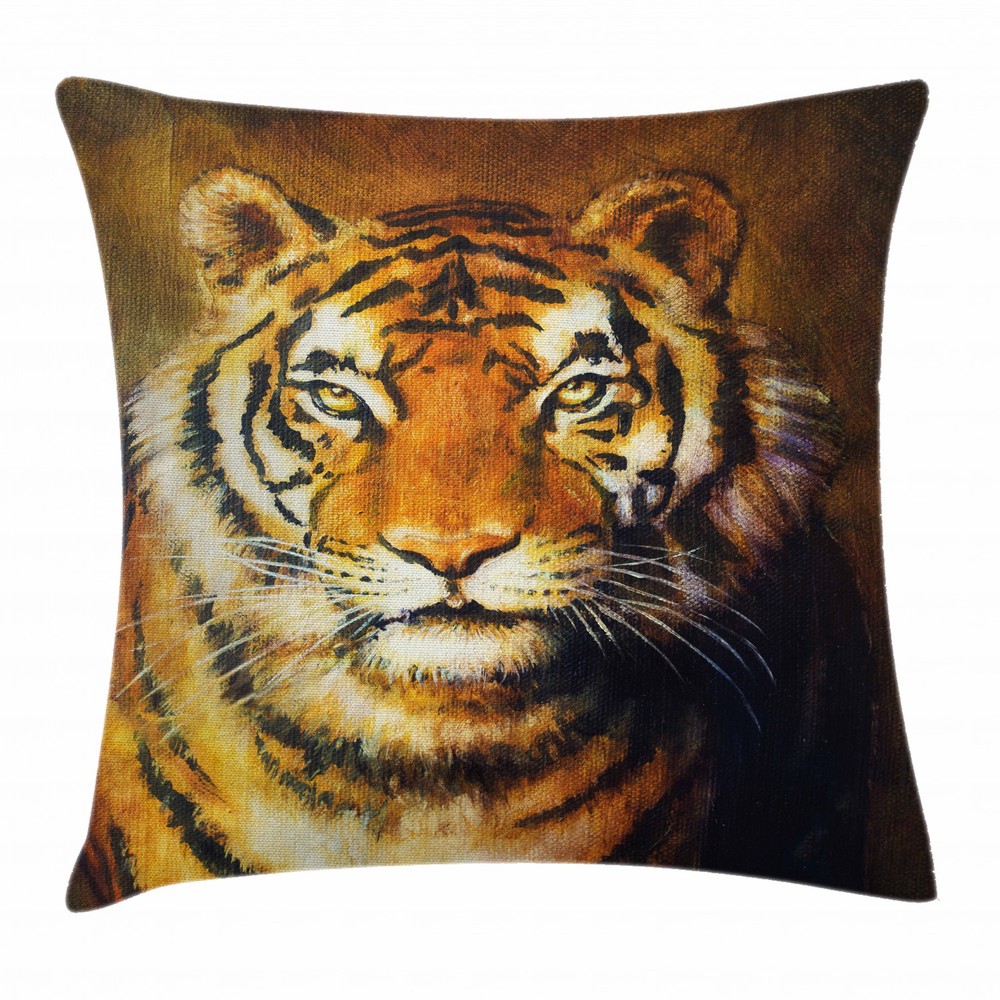 Oil Painting Style Tiger Throw Pillow Cover 16 Inch Square Animal Cushion Case