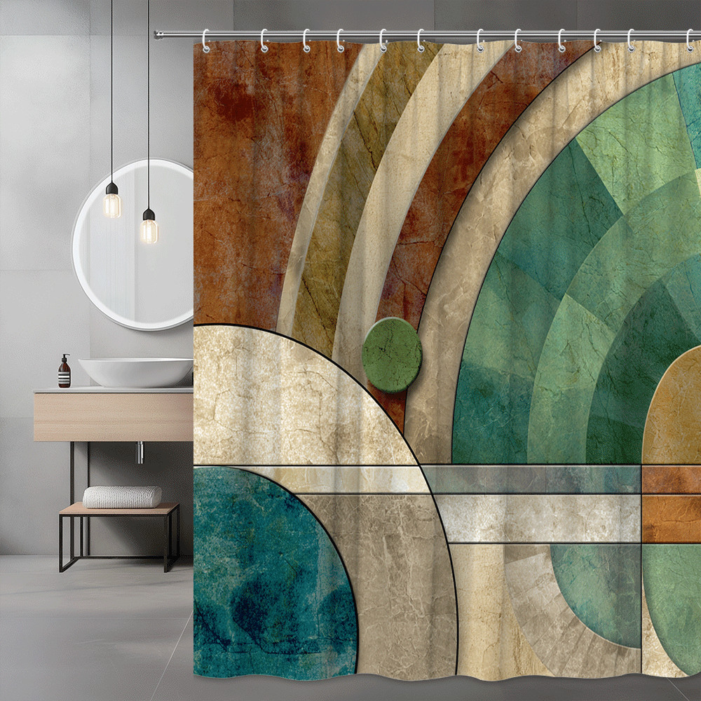 Abstract Geometric Arc Shower Curtain in Earth Tone Colors