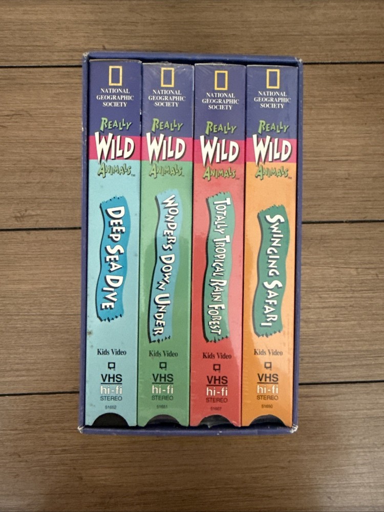 1994 Really Wild Animals Set of 4 VHS Tapes National Geographic Kids (3 Sealed)