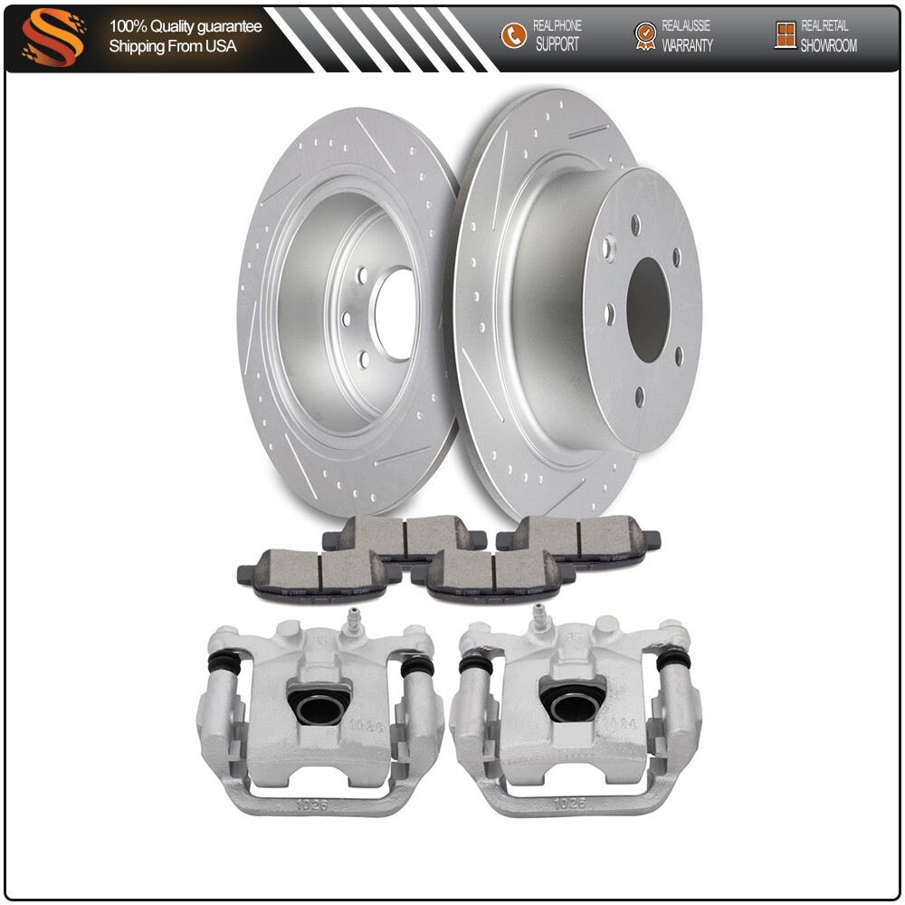 For 2004-2007 Nissan Maxima Rear Brake Calipers w/ Brake Rotors Ceramic Pads Kit