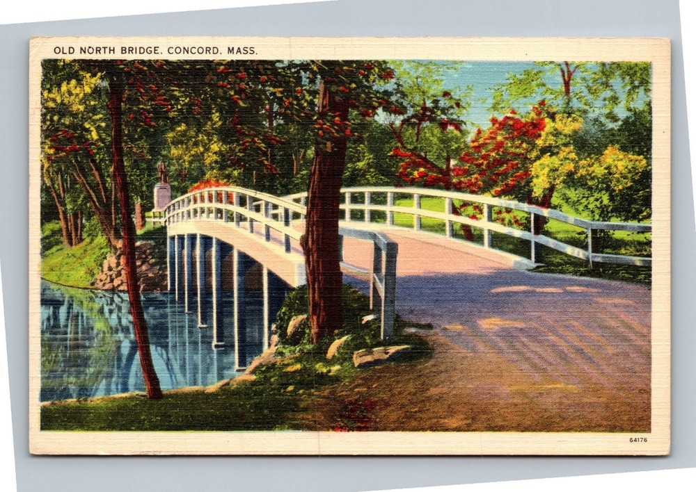 Old North Bridge Concord Massachusetts Linen Postcard Tichnor Quality Views