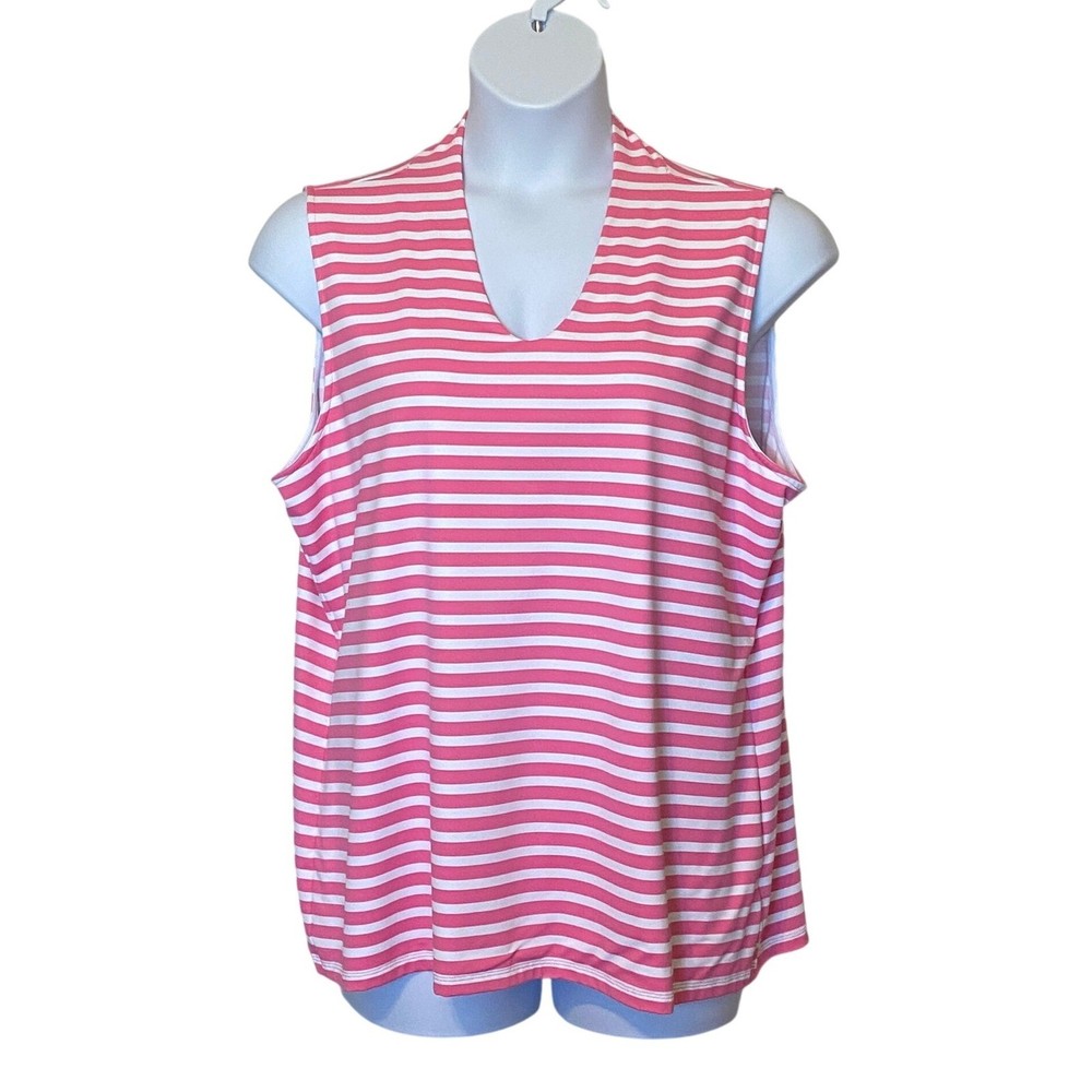 Talbots Womens Striped Sleeveless Top Plus Size 2X Pink White Golf Travel Preppy