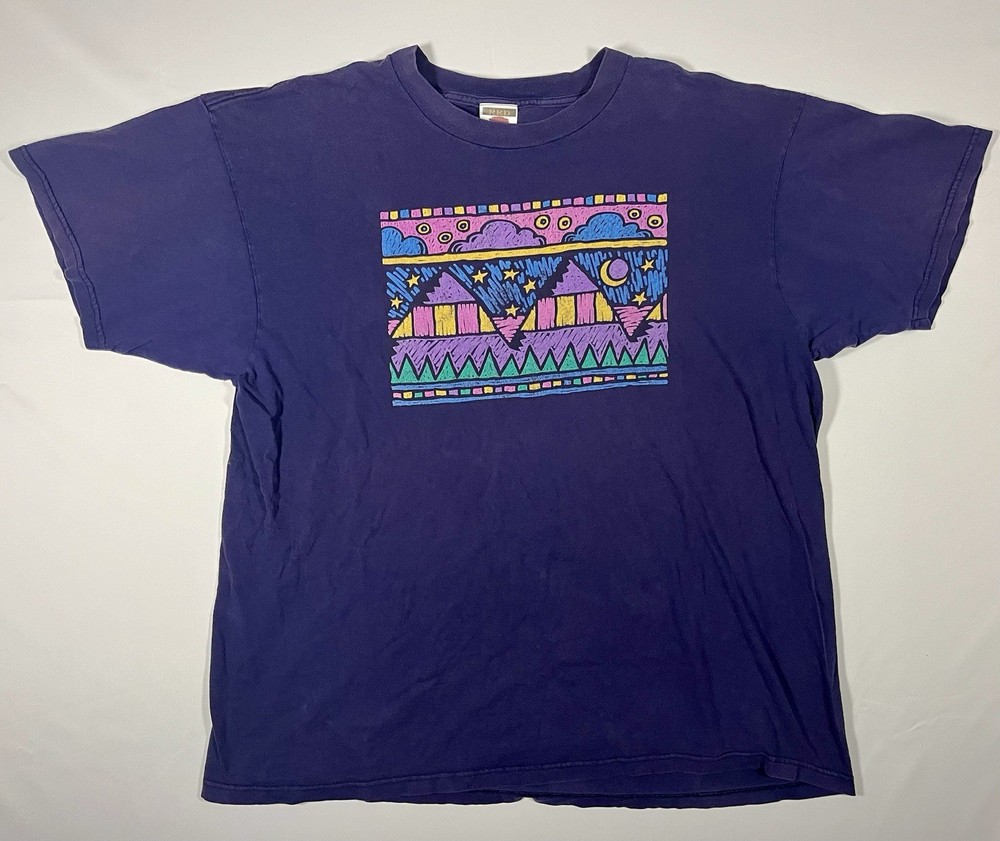 Vintage Red Willow Abstract Art T-Shirt 2XL Navy Blue Graphic USA Made Tee 90s-image