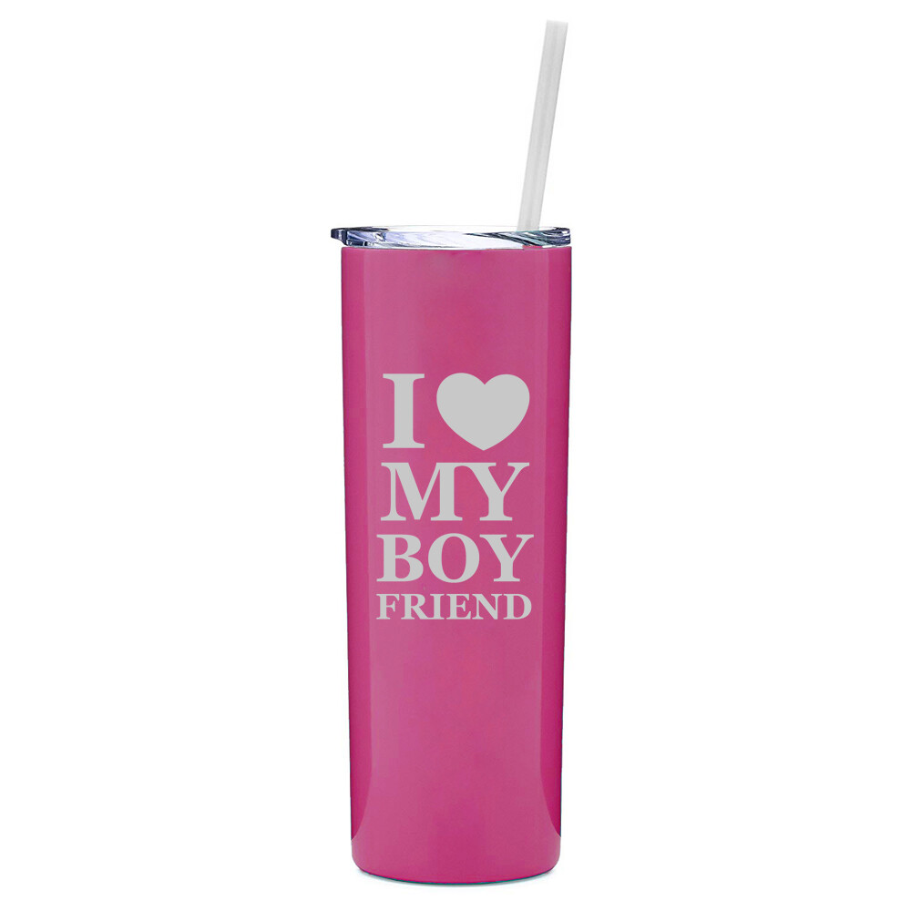 20 oz Skinny Tumbler Stainless Steel Travel Mug w/ Straw I Love My Boyfriend